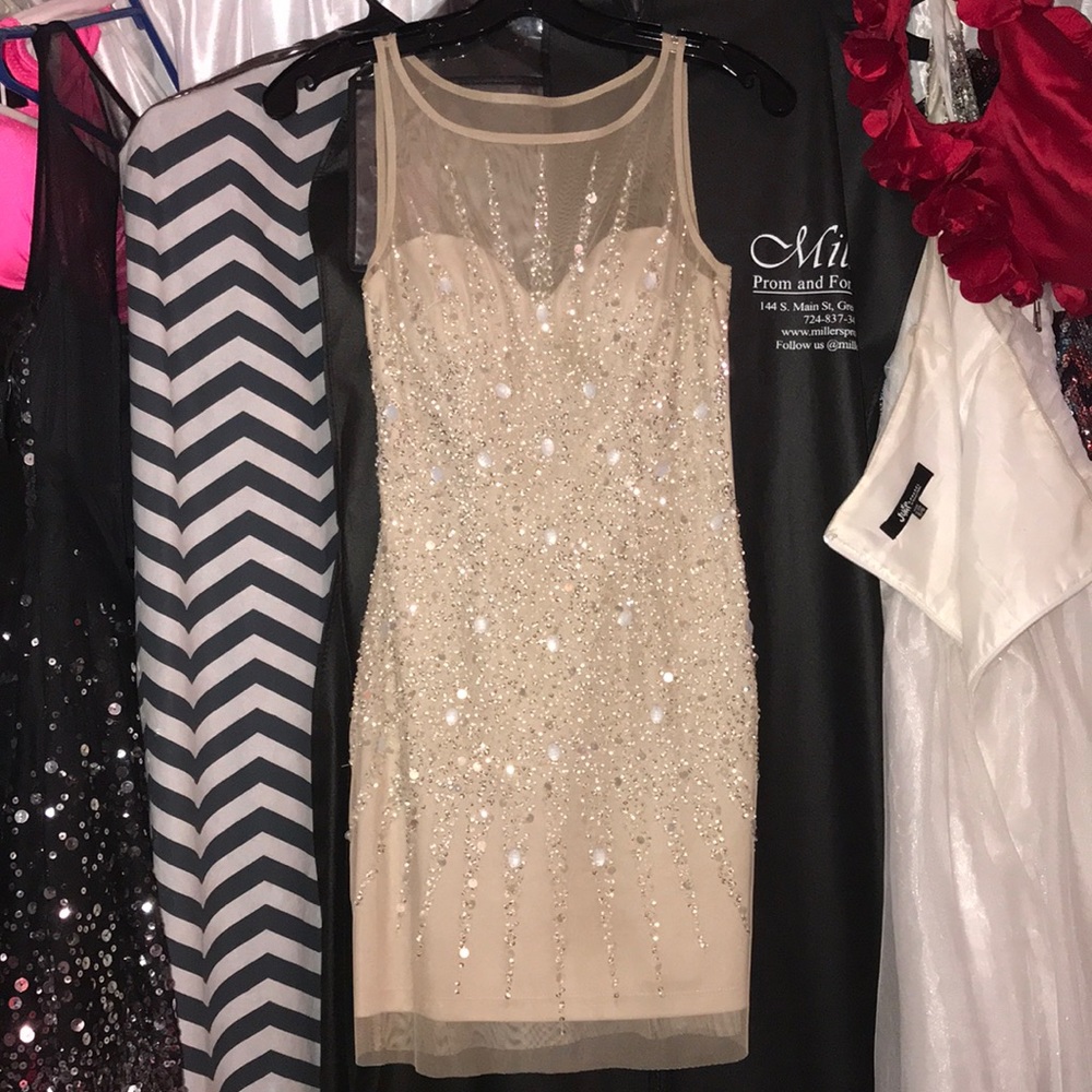 Nude crystal short dress